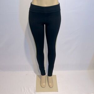 Core by Andrea Jovine Quick Dry Black Leggings With Neon Yellow Side Stripe!